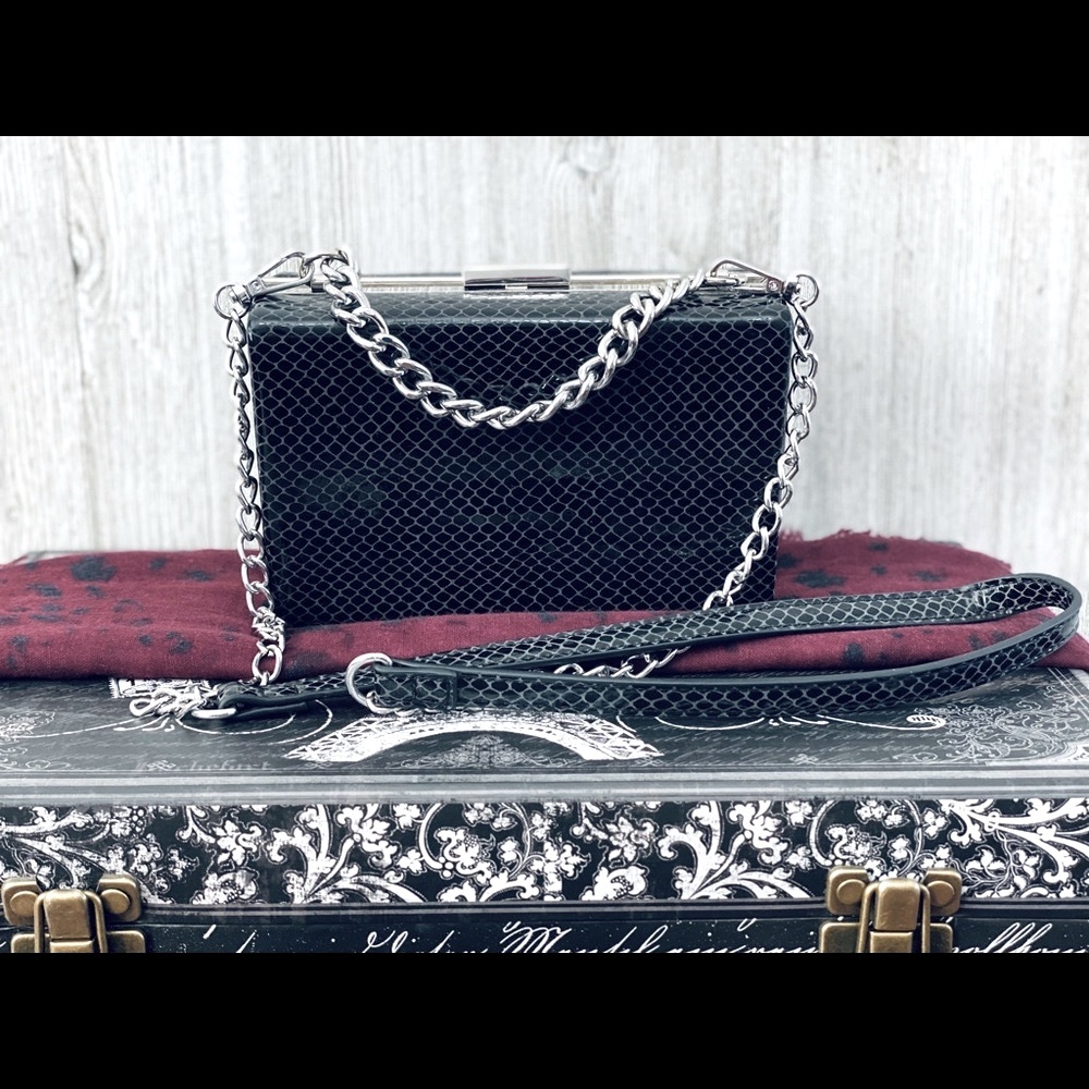 BCBG Box Clutch Crossbody Black Faux Leather